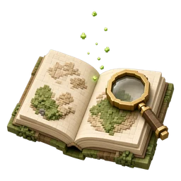 Раскрытая воксельная книга с лупой